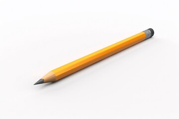 A detailed, high-resolution image of 3D orange pencil with a sharpened graphite tip and a clean eraser. The pencil is placed on a plain white background, highlighting its simplicity and utility.