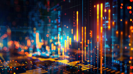 Obraz premium A colorful, abstract image of a cityscape with bright lights and lines