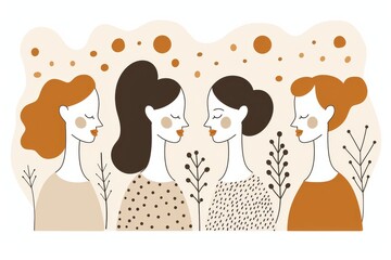 Digital illustration of diverse women in side profile, modern and colorful, vibrant and expressive.