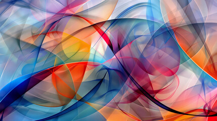 A colorful abstract painting with a blue and orange swirl