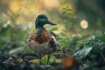 Full body view of Northern Shoveler in natural habitat, full body shot, full body View