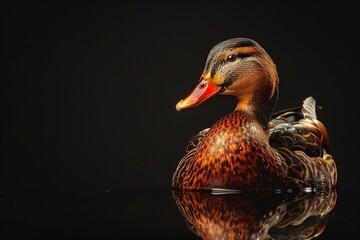 Mystic portrait of Pekin Duck, full body view, isolated on black background