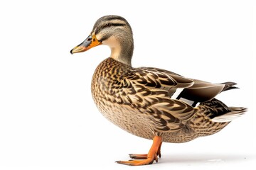 the beside view of a White-winged Duck, left side view, white copy space on right, dutch angle view, isolated on white background