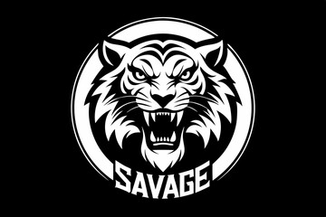 : A striking illustrative design of a savage tiger on a solid black background vector art illustration 