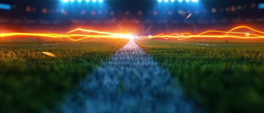 A mystical substitution strategy where players swap places in a flash of light, leaving trails of magical energy on the pitch, with copy space
