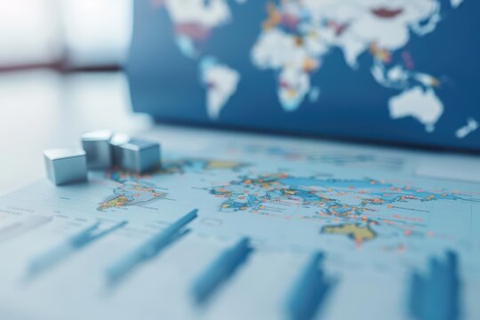 A strategic export plan showcasing market research, international partnerships, and optimized logistics for expanding business globally with copy space