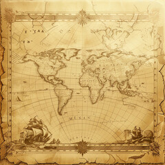Obraz premium Timeless Charm: Antique Sepia Sketch of Old-World Map