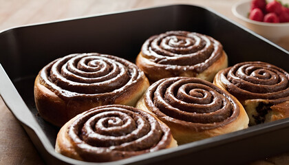 Fototapeta premium closeup of chocolate cinnamon rolls