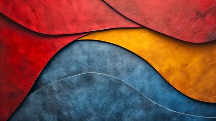 Abstract art with colorful textured waves in red, yellow, and blue. The mix of hues creates a visually engaging abstract design. Ideal for modern decor or artistic backgrounds. AI