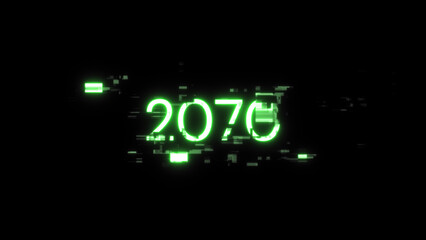 3D rendering 2070 text with screen effects of technological glitches