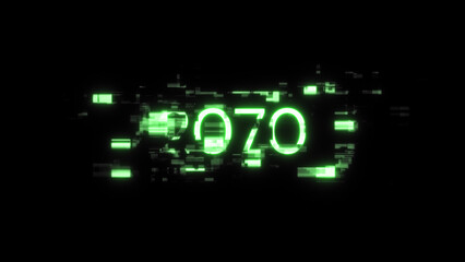 3D rendering 2070 text with screen effects of technological glitches