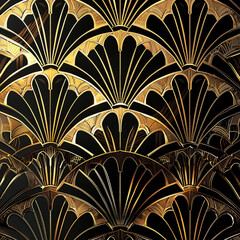 Luxurious Gold and Black Art Deco Fan Shapes - Opulence in Design