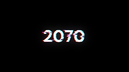 3D rendering 2070 text with screen effects of technological glitches