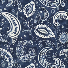 Elegant Deep Indigo Paisley Fabric - A Traditional Touch of Sophistication