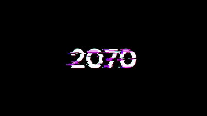 3D rendering 2070 text with screen effects of technological glitches