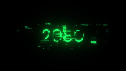 3D rendering 2080 text with screen effects of technological glitches