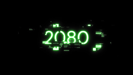 Obraz premium 3D rendering 2080 text with screen effects of technological glitches