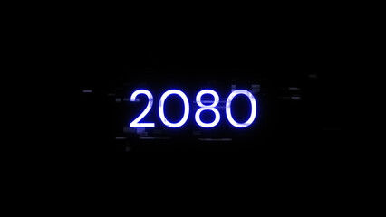 3D rendering 2080 text with screen effects of technological glitches