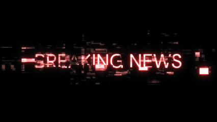 3D rendering breaking news text with screen effects of technological glitches