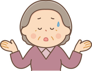 お手上げのポーズのシニア女性