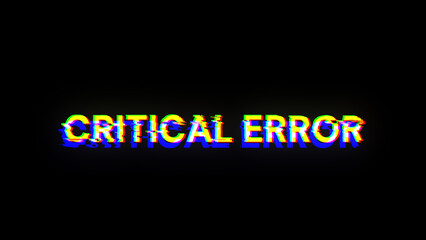 3D rendering critical error text with screen effects of technological glitches