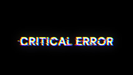 3D rendering critical error text with screen effects of technological glitches