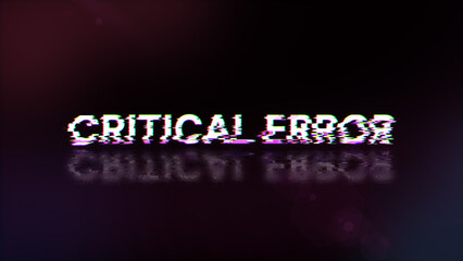 3D rendering critical error text with screen effects of technological glitches