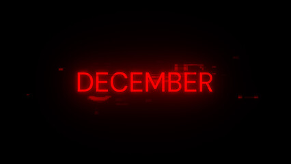 3D rendering December text with screen effects of technological glitches