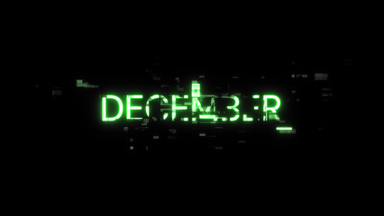 Fototapeta premium 3D rendering December text with screen effects of technological glitches