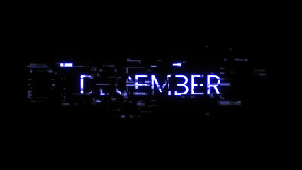3D rendering December text with screen effects of technological glitches