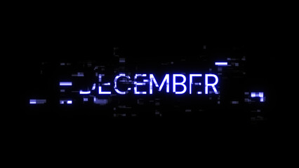 3D rendering December text with screen effects of technological glitches