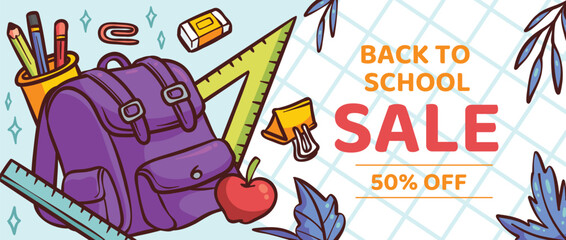 Hand drawn sale banner for back to school event