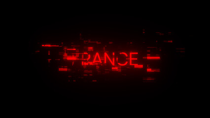 Obraz premium 3D rendering France text with screen effects of technological glitches