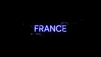 3D rendering France text with screen effects of technological glitches