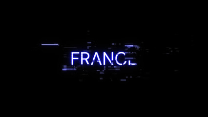Obraz premium 3D rendering France text with screen effects of technological glitches
