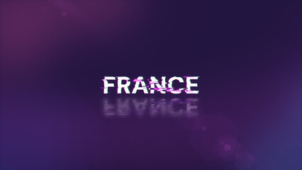3D rendering France text with screen effects of technological glitches