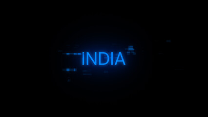 3D rendering India text with screen effects of technological glitches