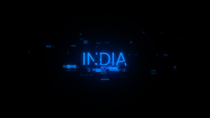 3D rendering India text with screen effects of technological glitches