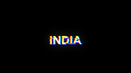 3D rendering India text with screen effects of technological glitches