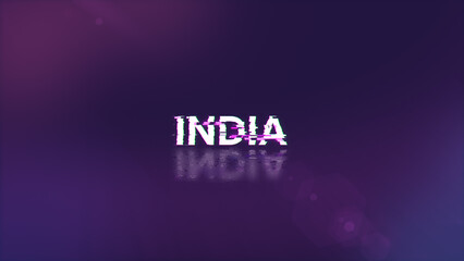 3D rendering India text with screen effects of technological glitches