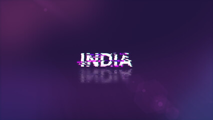 3D rendering India text with screen effects of technological glitches