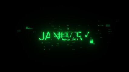 3D rendering January text with screen effects of technological glitches