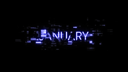 Obraz premium 3D rendering January text with screen effects of technological glitches