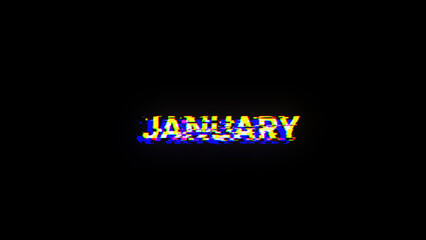 3D rendering January text with screen effects of technological glitches