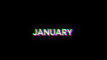 Obraz premium 3D rendering January text with screen effects of technological glitches