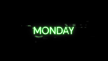 3D rendering Monday text with screen effects of technological glitches