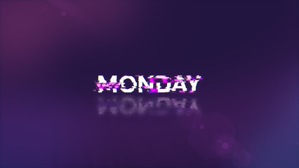 3D rendering Monday text with screen effects of technological glitches