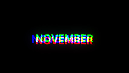 Obraz premium 3D rendering November text with screen effects of technological glitches