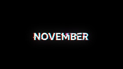 3D rendering November text with screen effects of technological glitches