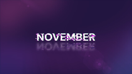 3D rendering November text with screen effects of technological glitches
